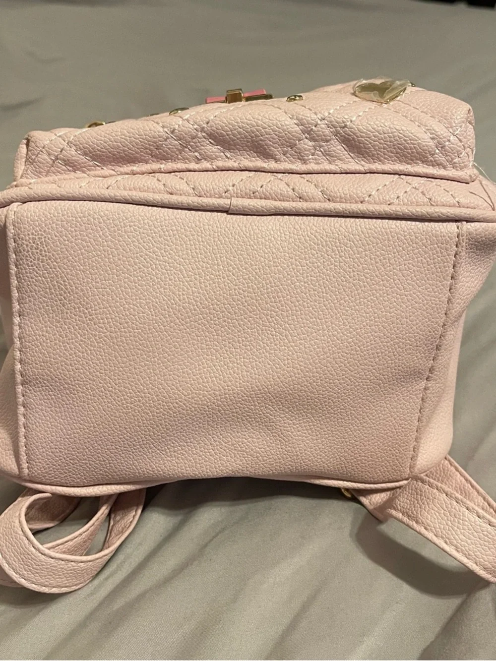 Under One Sky Baby Pink Quilted Mini Backpack Heart Bows and Teddy Bear Charms